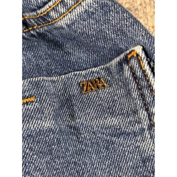 ZARA Womens Denim Jeans Paperbag Waist Cropped Raw Hem Med Wash Size 0 - Picture 7 of 9